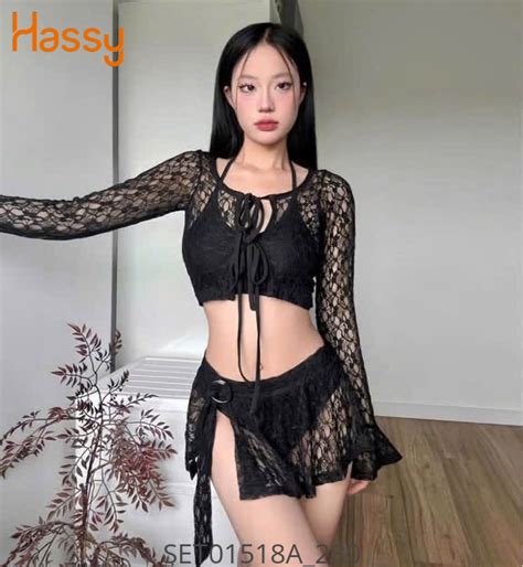 Hassy Set bikini ren mỏng 4 món cổ yếm KT 15 Hassy vn Thời trang nữ hot trend