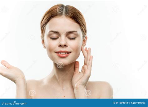 Pretty Woman Naked Shoulders Closed Eyes Clear Skin Femininity Stock Photo Image Of Attractive