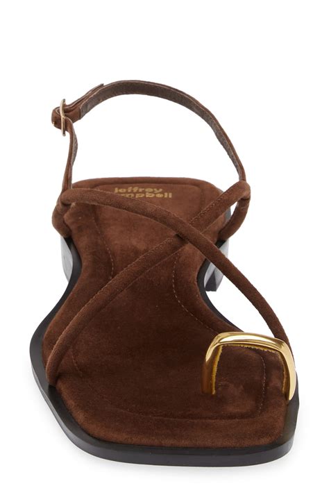 Jeffrey Campbell Island Slingback Sandal in Brown Suede Gold at
