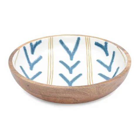 Multicolor Round Wooden Salad Bowl With Enamel Printed For Home Size