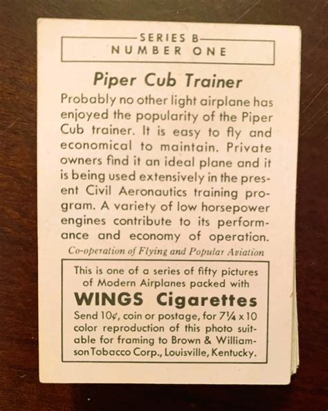 1940'S VINTAGE WINGS CIGARETTES AIRPLANE CARDS SERIES "B" COMPLETE SET