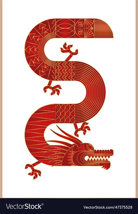 Luxury red gold abstract geometric chinese dragon Vector Image