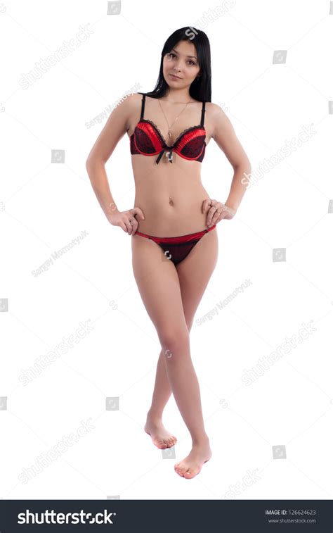 Sexy Brunette Red Lingerie On White Stock Photo 126624623 Shutterstock