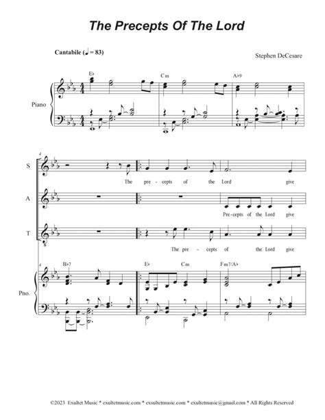 The Precepts Of The Lord Vocal Quartet Satb By Stephen Decesare