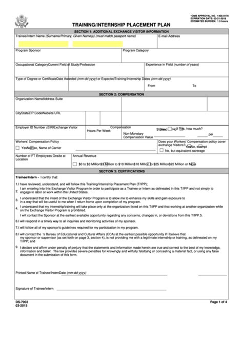 Fillable Form Ds 7002 Training Internship Placement Plan Printable