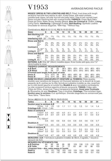 Vogue Misses Belt And Lined Dress Sewing Pattern Packet Design Code V1953 Sizes 6