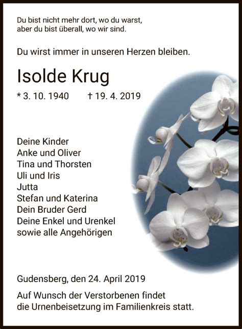 Traueranzeigen Von Isolde Krug Trauer HNA De