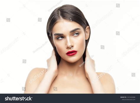 Beautiful Brunette Red Lips Looks Away Stock Photo Shutterstock