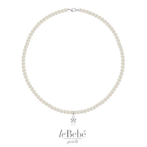 le PERLE Collana BIMBO Oro Bianco Perle e Diamante leBebé