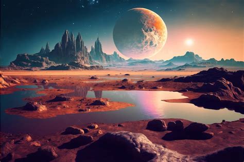 Paisaje extraterrestre del planeta alienígena en el espacio profundo ia