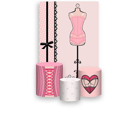 Painel De Festa Vertical X Trio De Capas Cilindro Ch De Lingerie Rosa Suave