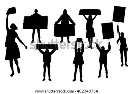 Protest People Silhouette Men Holding Flag Stock Vector