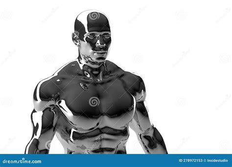 D Render Silvery Torso Of A Naked Athletic Man On A White Background Stock Illustration
