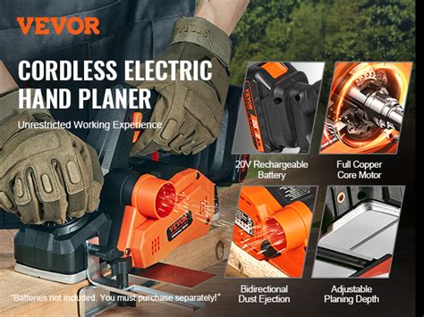 VEVOR Cordless Electric Hand Planer 3 1 4 Width 16500 RPM Handheld