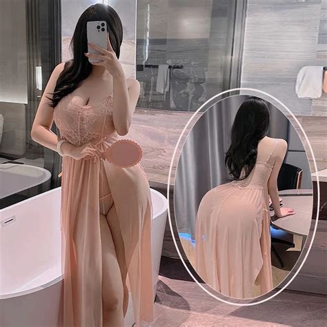 Sexy Deep V Neck Mesh Nightgown Women S Lingerie Lace Babydoll Chemise Mesh Nightwear Sexy Long