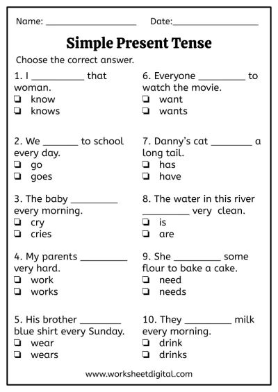 Simple Present Tense Worksheet Digital