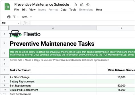 Maintenance Checklist Template Excel