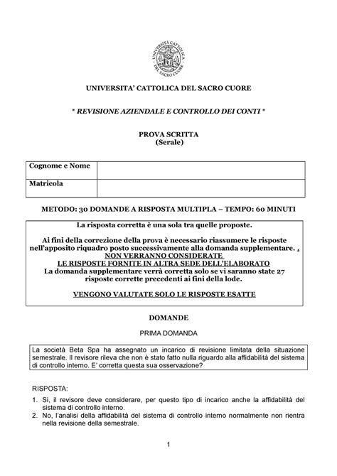 Esame Giugno 2018 Domande Risposte Universita Cattolica Del Sacro