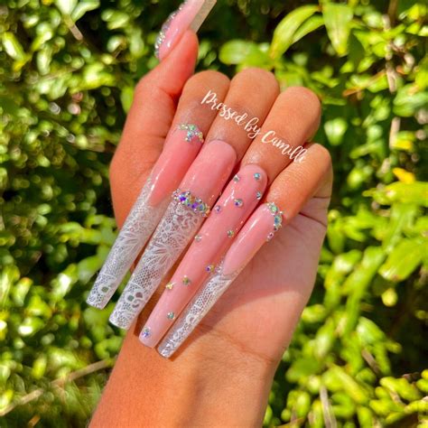 Nude Lace Wedding Press On Nails Luxury Press On Nails Fake Nails Glue On Nails Xl Nails Long