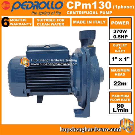 Electric Centrifugal Water CP Pump CPm130 0 5Hp Steel Impeller 240V