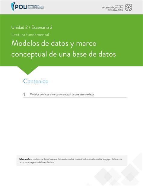 Lectura 20 Fundamental 203 Palabras Clave Modelos De Datos Bases