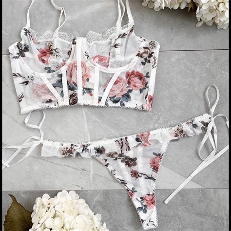 Women Lingerie Set Sexy Lace Embroidery Floral Bra Depop