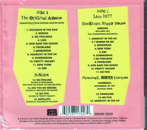 Never Mind The Bollocks Heres The Artwork Albums UK Sex Pistols