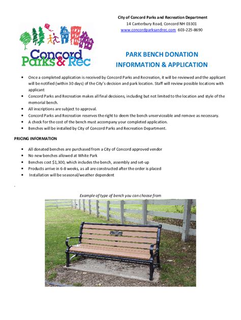 Fillable Online Park Bench Donation Information Application Fax Email