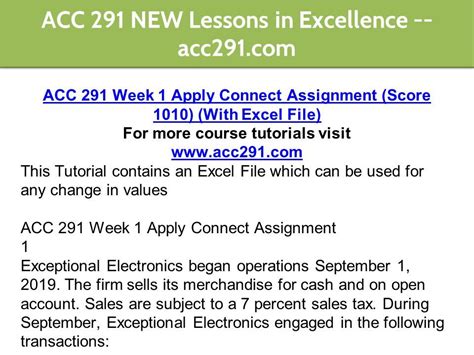 ACC 291NEW Lessons in Excellence / acc291.com - ppt download