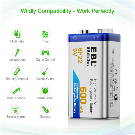 EBL 9V Akku Typ 600mAh NiMH 9 Volt Block Batterie Wiederaufladbar /9V ...
