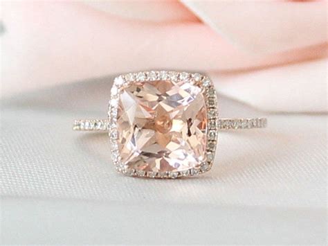 9mm Cushion Cut Morganite Engagement Ring Bridal Wedding Ring Rose Go