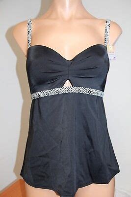 NWT Coco Rave Swimsuit Bikini Tankini Top Sz M L 34 36D Cup Black EBay