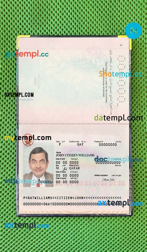 sample Qatar passport PSDs, editable scan and photograghed picture
