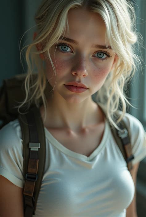 Girl European Blonde Small Breasts Close Up On Breasts Big Eyes Seaart Ai