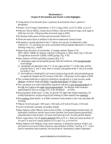 Biochem I Review Sheet Chap Biochemistry I Chapter