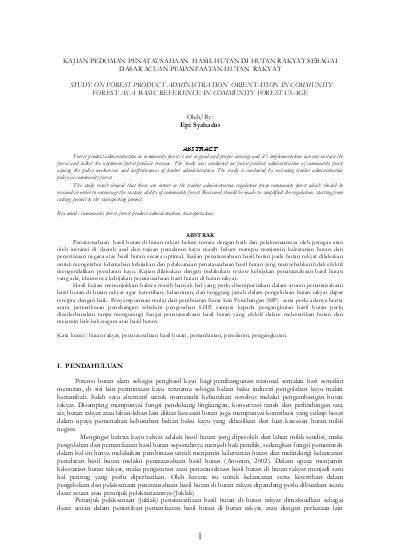 Kajian Pedoman Penatausahaan Hasil Hutan Di Hutan Rakyat Sebagai Dasar