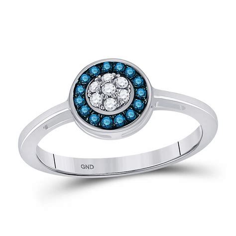 10kt White Gold Womens Round Blue Color Enhanced Diamond Cluster Ring 1