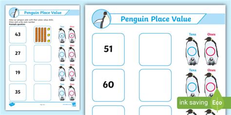 Penguin Place Value Worksheet F 2 Maths Resources Twinkl