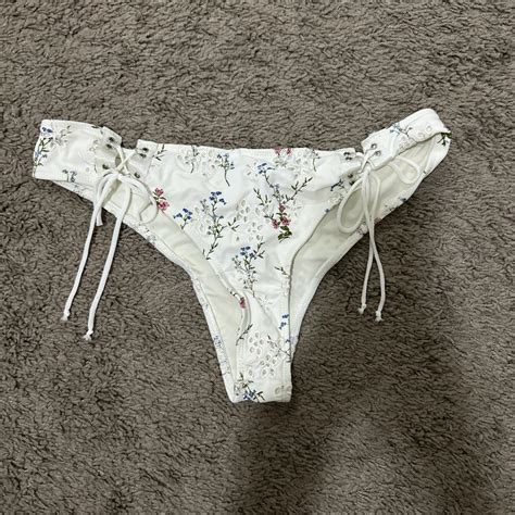 For Love Lemons Bikini Bottom In Floral And White Depop