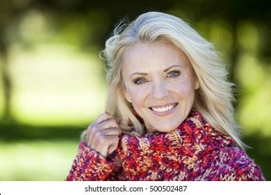 Portrait Mature Woman Smiling Camera Park Stock Photo 500502487 Shutterstock