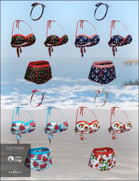 Vacation Textures For The High Waist Pinup Bikini D Models For Daz Studio And Poser