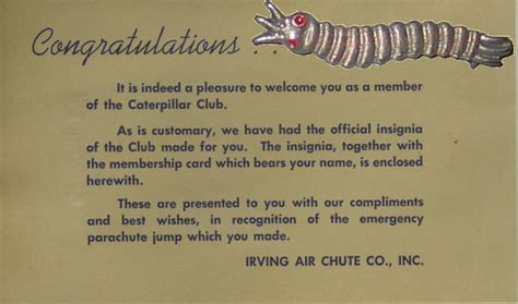 Caterpillar Club - Cards and Pin