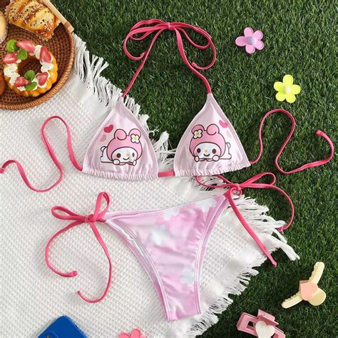 Sanrio Hello Kitty Bikini Set Women Bra Set Kawaii 3 Piece Y2k Anime