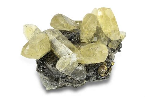 3 Yellow Calcite Crystals And Pyrite On Dolomite Missouri 252161