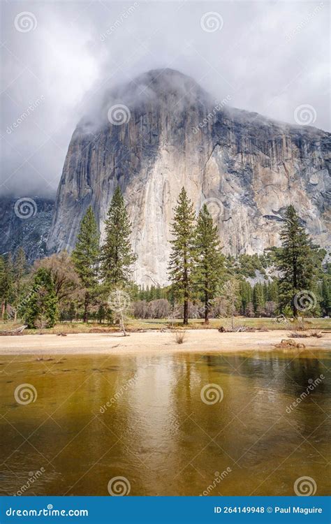 El Capitan Reflected In Merced River Yosemite Valley Stock Photo