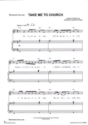 Take Me To Church - Hozier Free Piano Sheet Music PDF