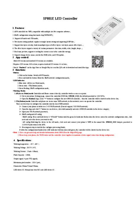 SP801E LED Controller User Manual - Features, Functions, Specifications ...