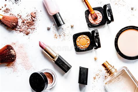 Decorative Cosmetics Nude On White Background Top View Stock Photo Image Of Nude Highlighter