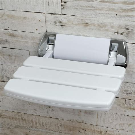 Ecospa Folding Shower Seat Wall Mounted In White And Chrome Bathroom