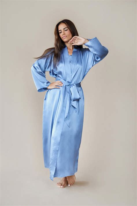 Silk Robe Dressing Gown Silk - Serena in Pewter Sky - ISSOIR